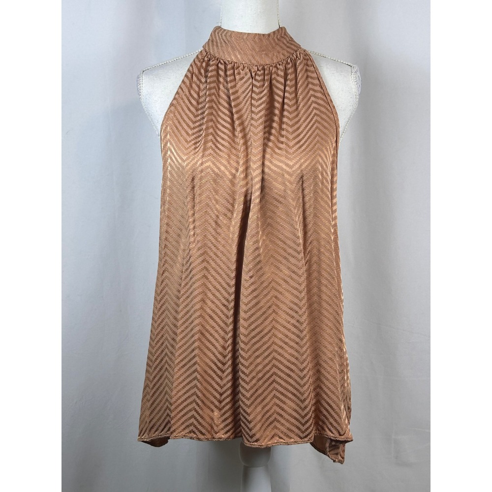 Worthington Halter Top Women 2X Copper Excellent Chevron Jacquard Tie Back